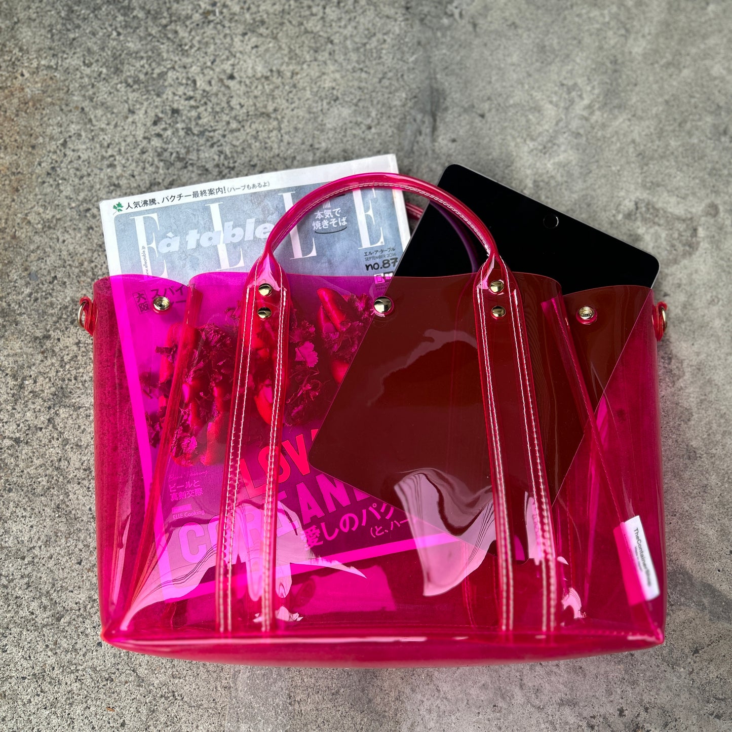 Color PVC Clear Bag (All Clear Shallow Tote, Medium) Pink