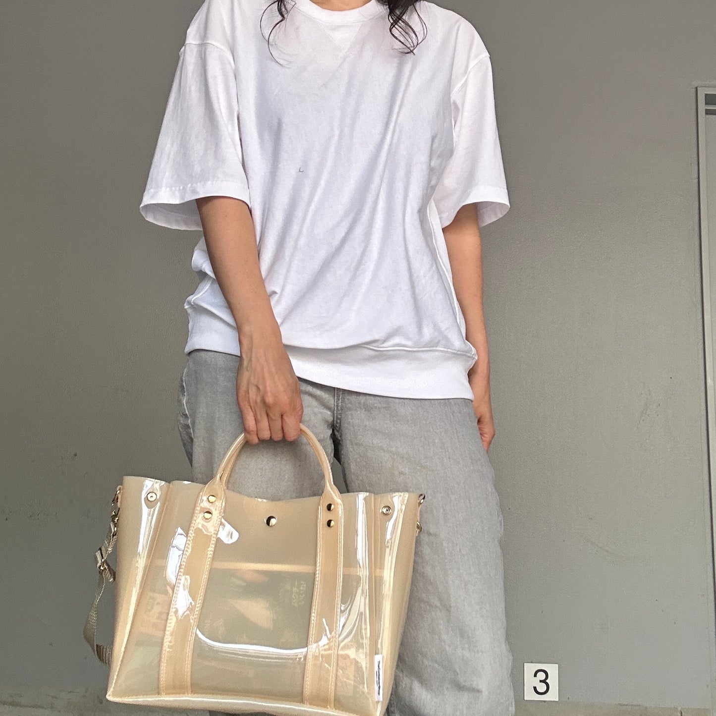 Color PVC Clear Bag (All Clear Tote L) Ecru