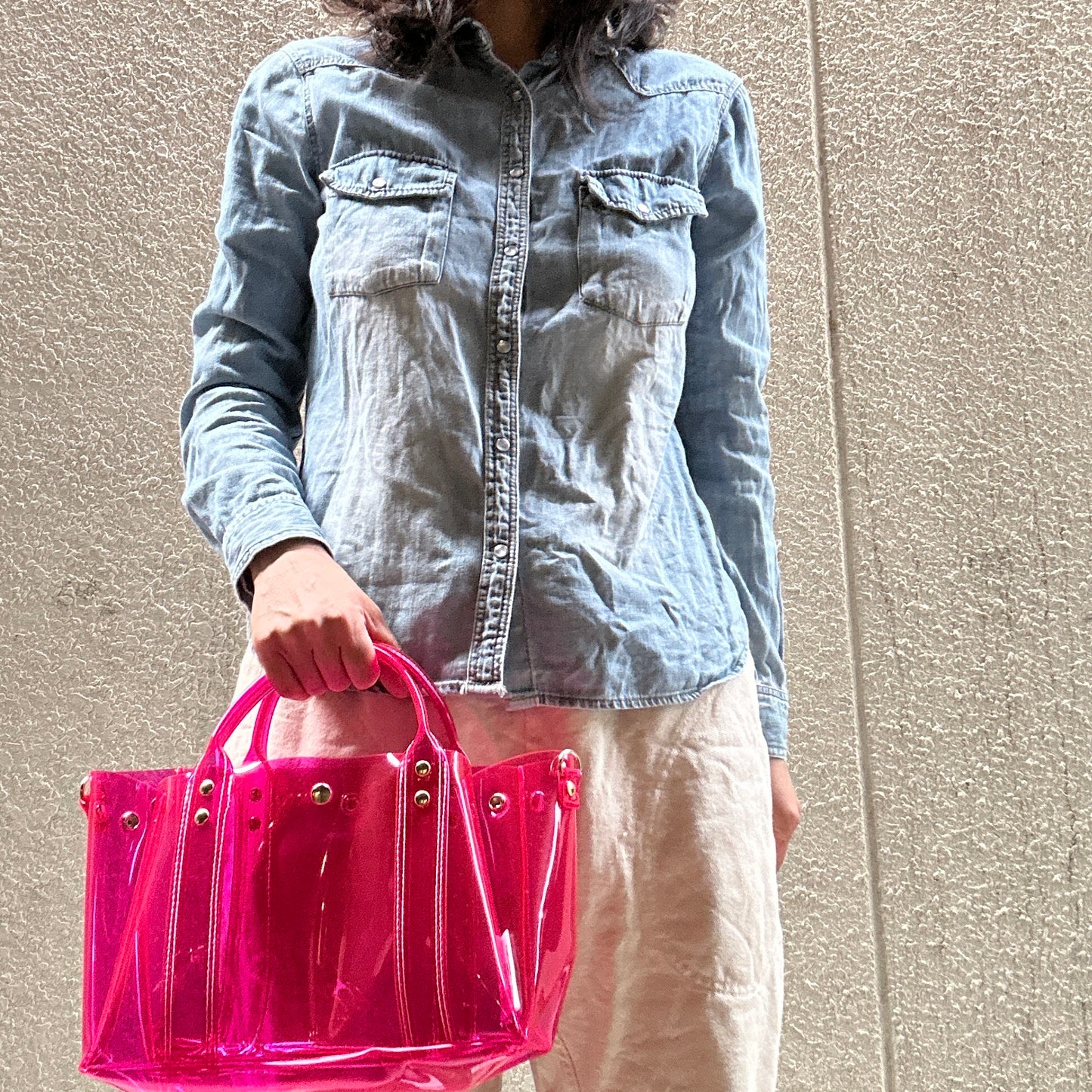 Color PVC Clear Bag (All Clear Shallow Tote, Medium) Pink