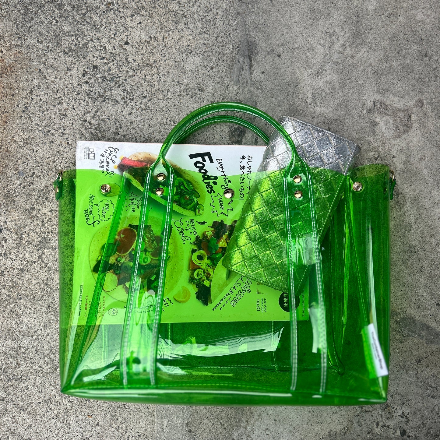 Color PVC Clear Bag (All Clear Shallow Tote, Medium) Grass Green