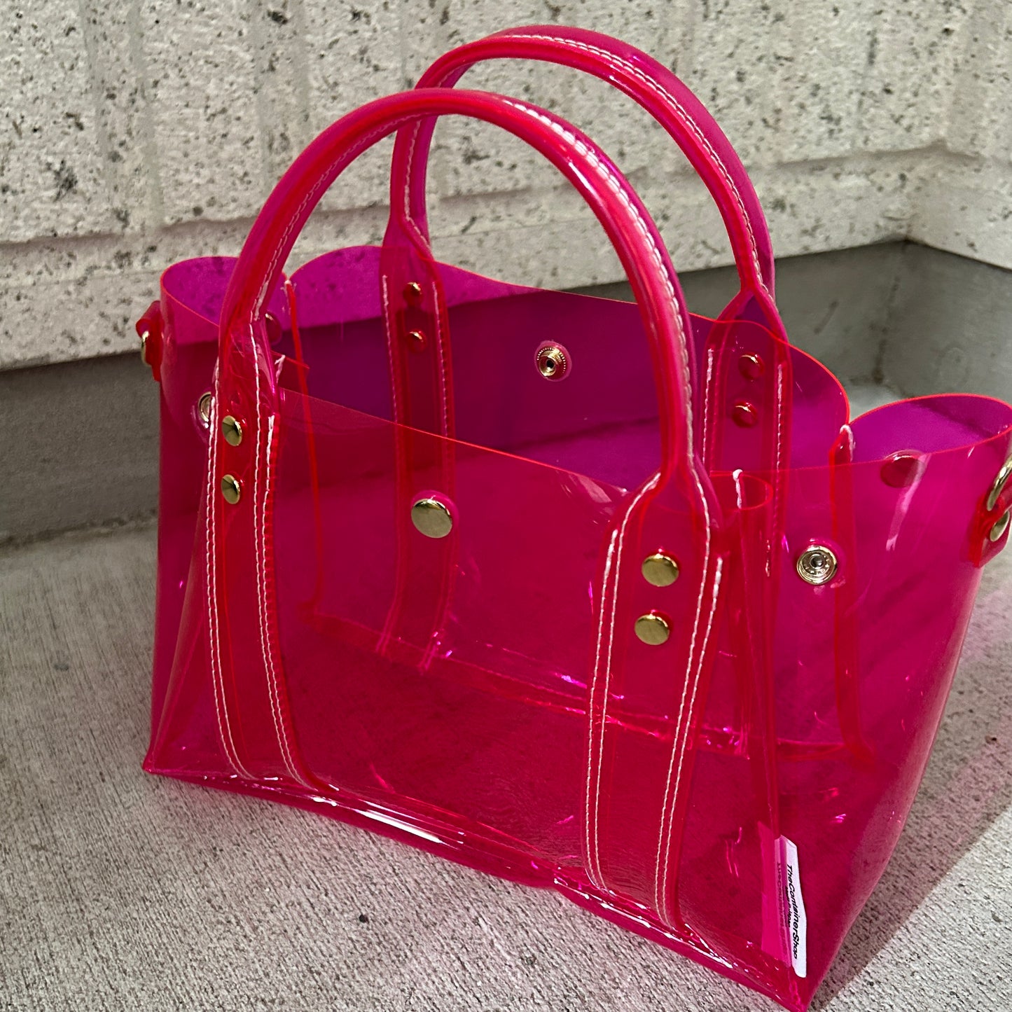 Color PVC Clear Bag (All Clear Shallow Tote, Medium) Pink