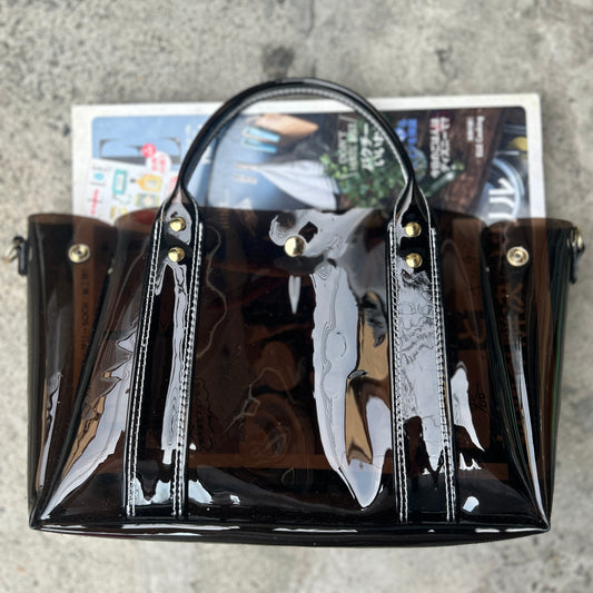 Colored PVC(ClearHandle)ToteL/BarkBrown