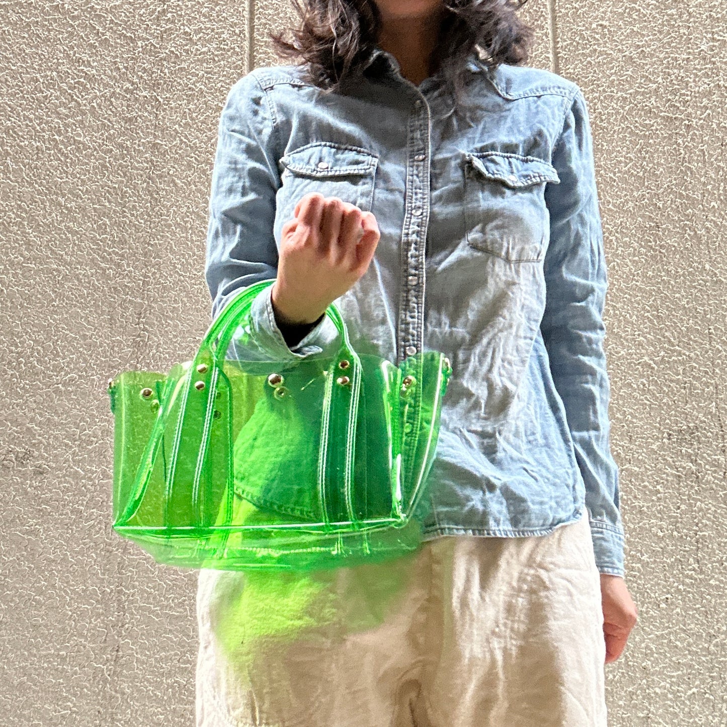 Color PVC Clear Bag (All Clear Shallow Tote, Medium) Grass Green