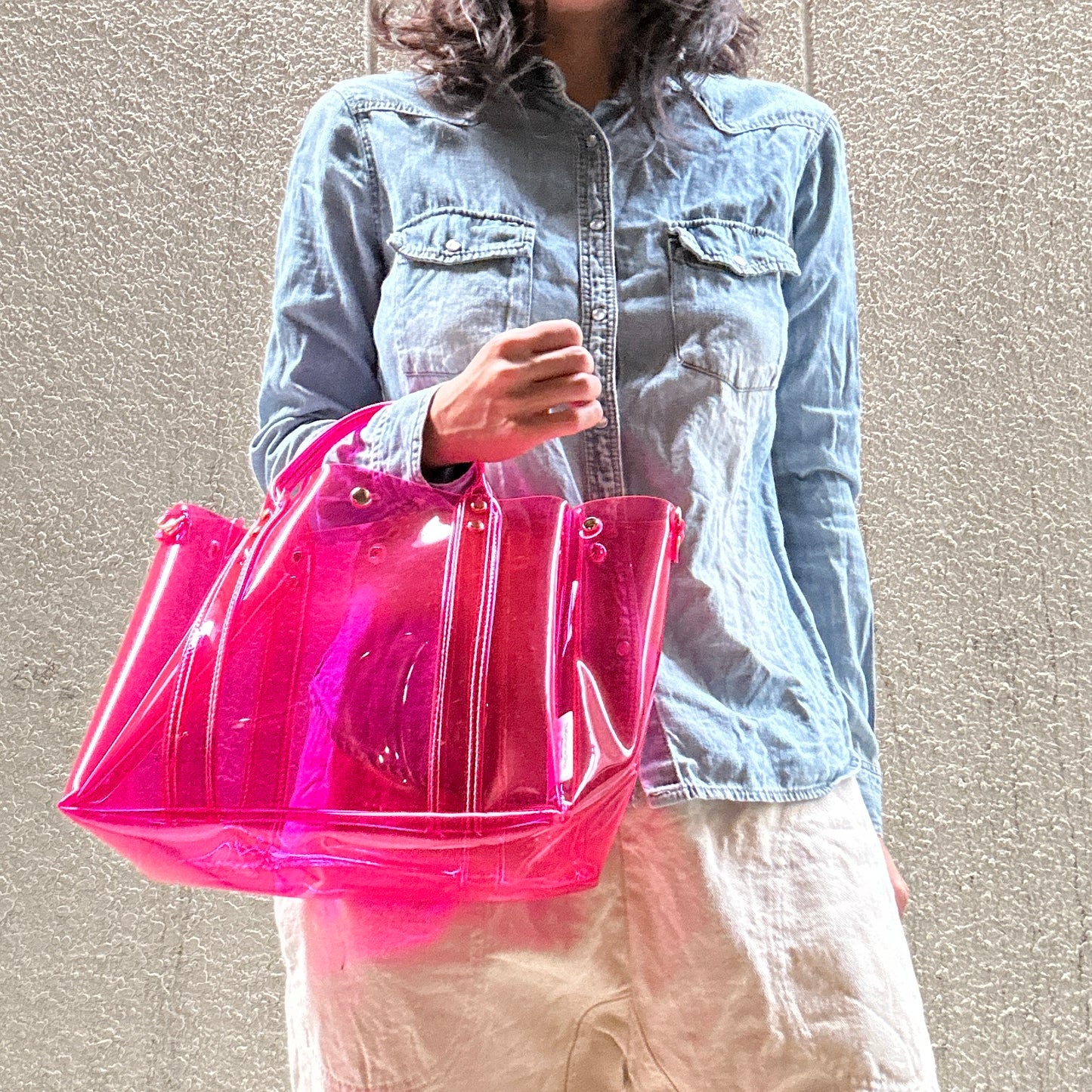 残2)Colored PVC(ClearHandle)ToteL/Pink