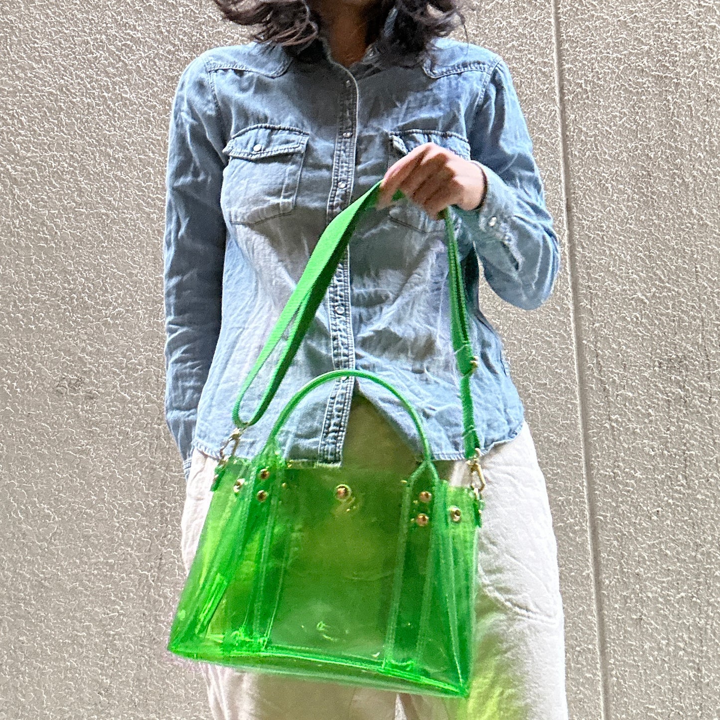 Color PVC Clear Bag (All Clear Shallow Tote, Medium) Grass Green