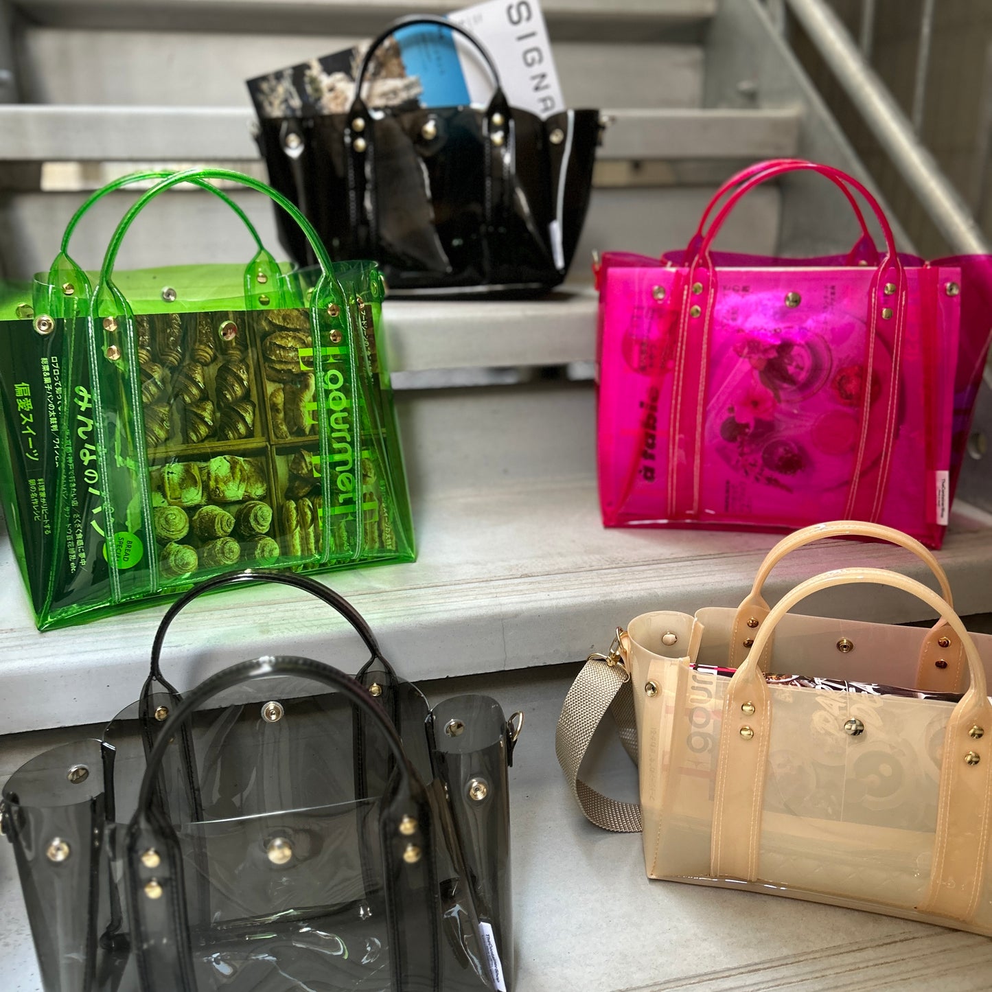 Colored PVC(ClearHandle)ToteM/ClrearGrey