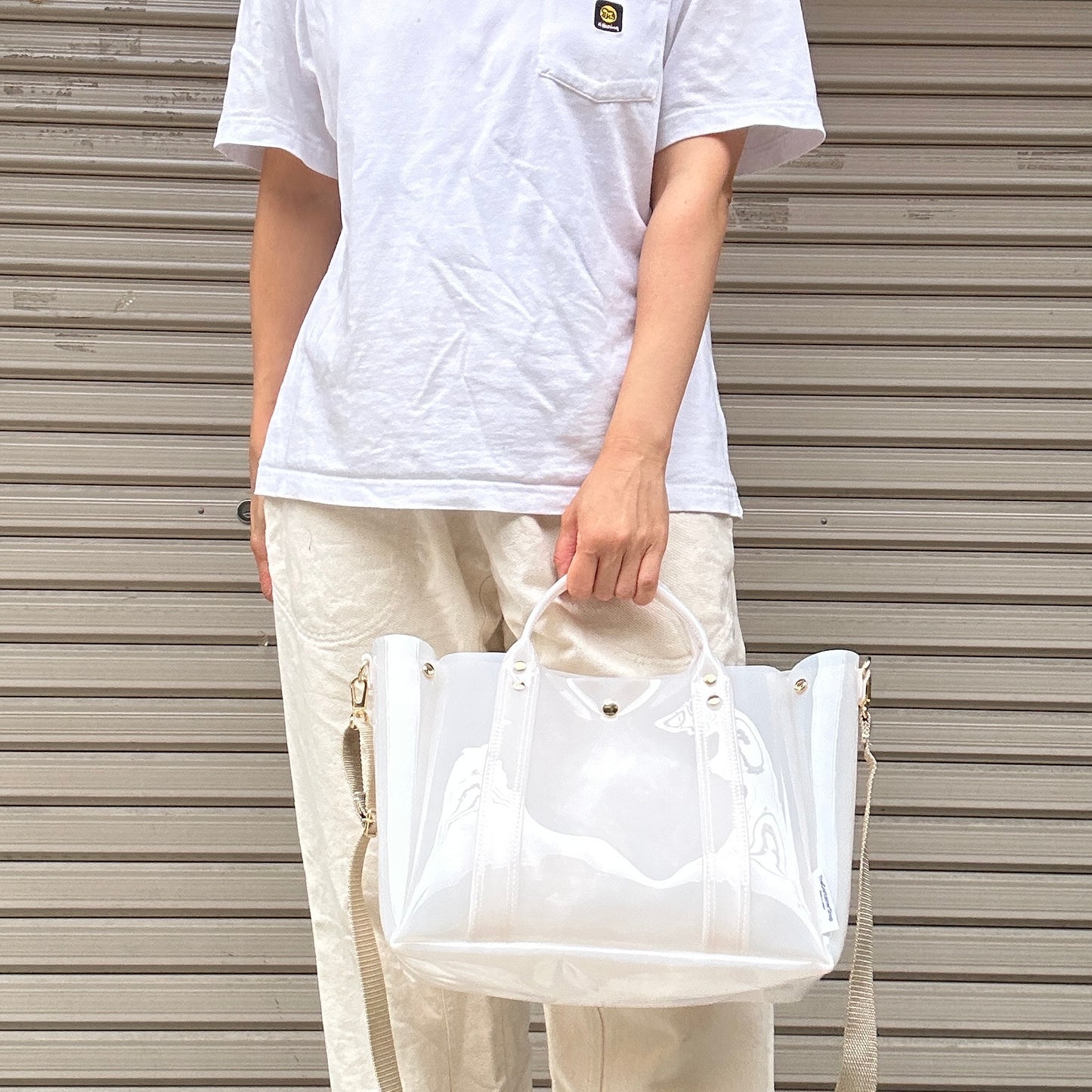 Colored PVC(ClearHandle)ToteL/White