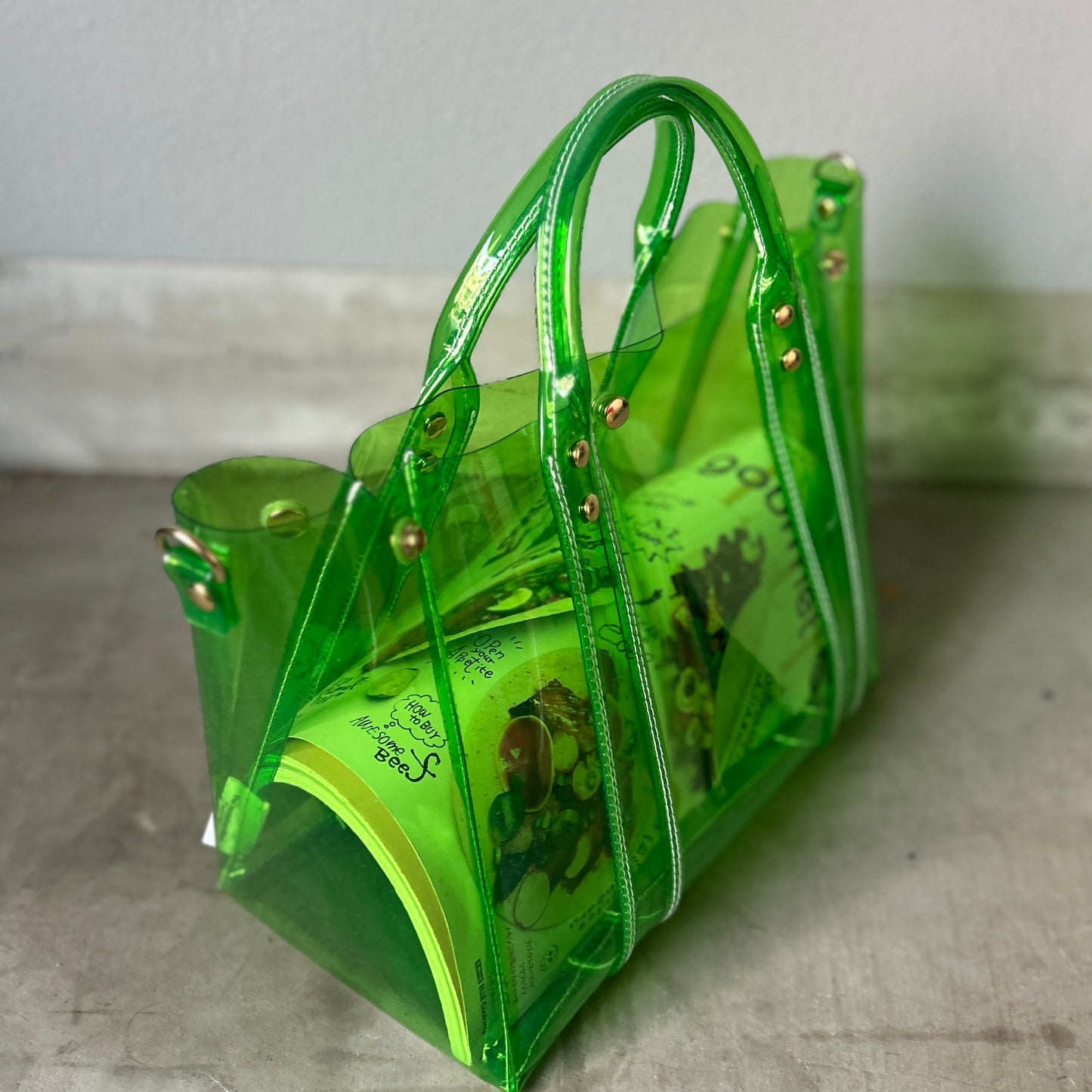 Color PVC Clear Bag (All Clear Shallow Tote, Medium) Grass Green