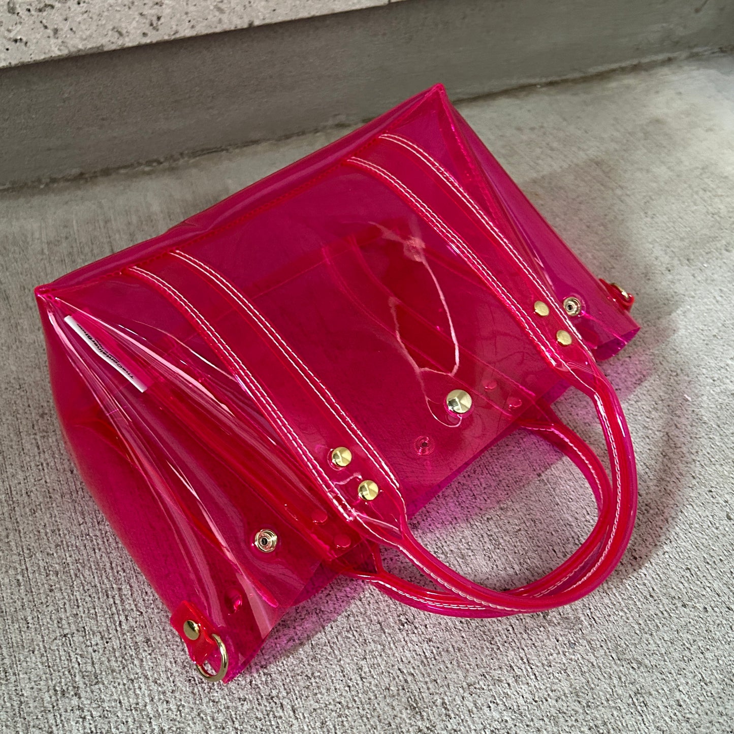Color PVC Clear Bag (All Clear Shallow Tote, Medium) Pink