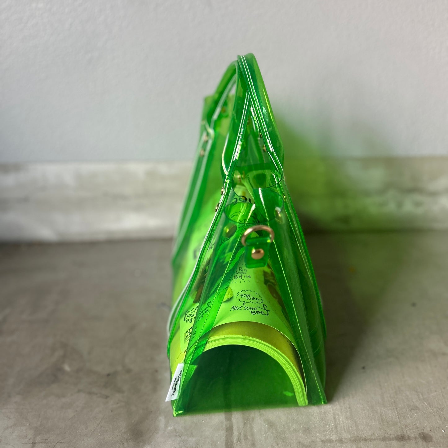 Color PVC Clear Bag (All Clear Shallow Tote, Medium) Grass Green