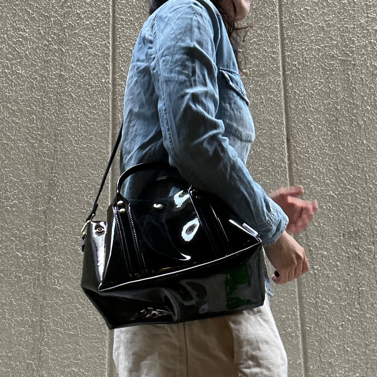 Colored PVC(ClearHandle)ToteM/Black