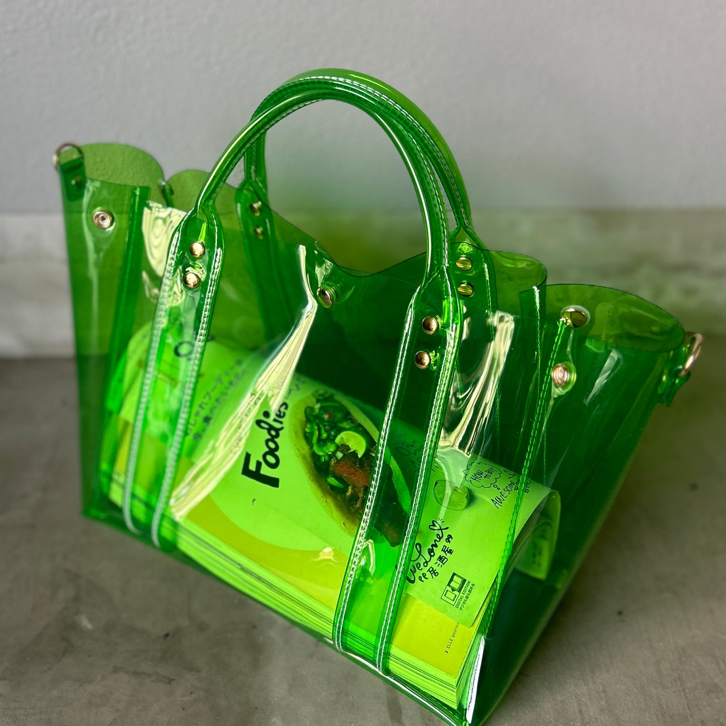 Color PVC Clear Bag (All Clear Shallow Tote, Medium) Grass Green