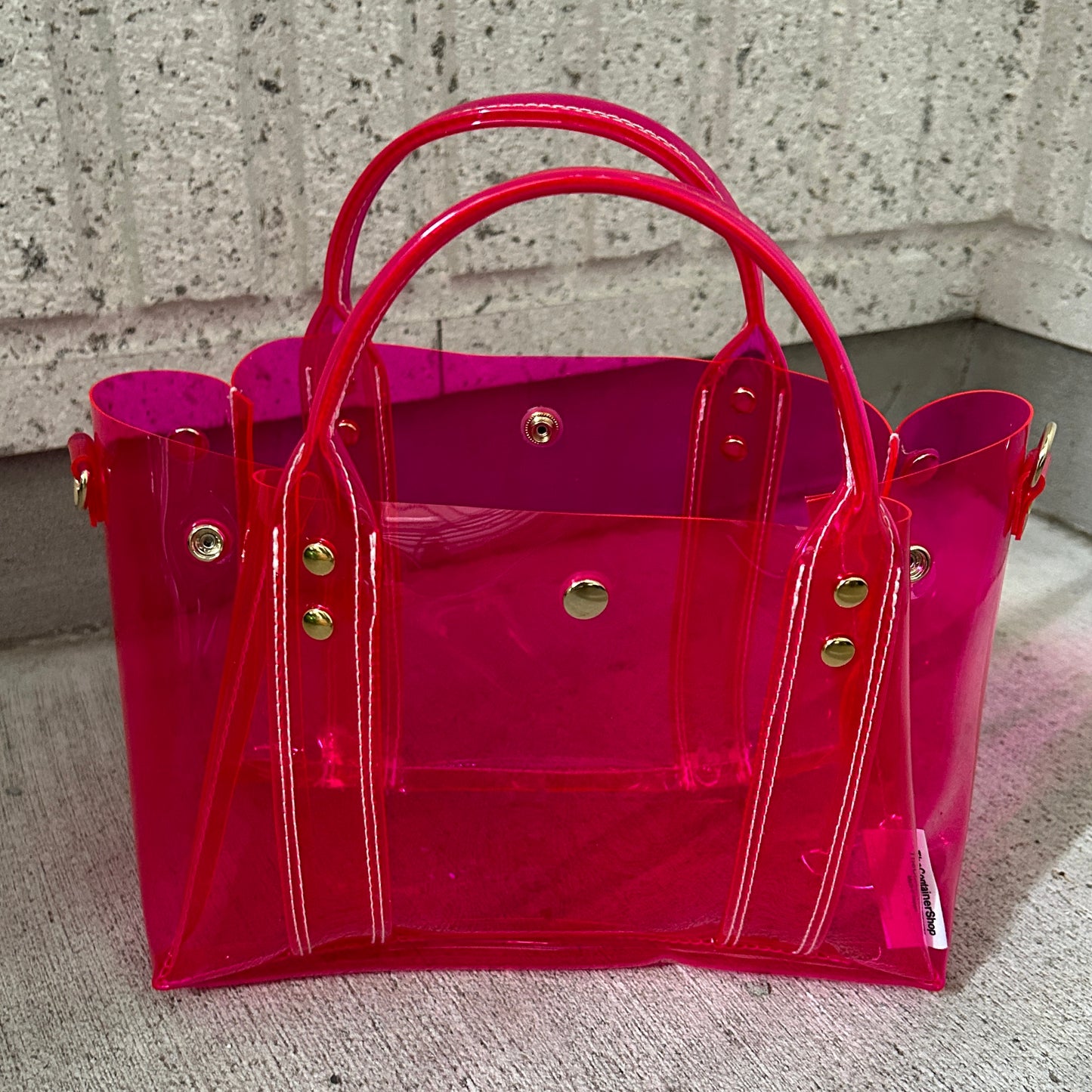 Color PVC Clear Bag (All Clear Shallow Tote, Medium) Pink