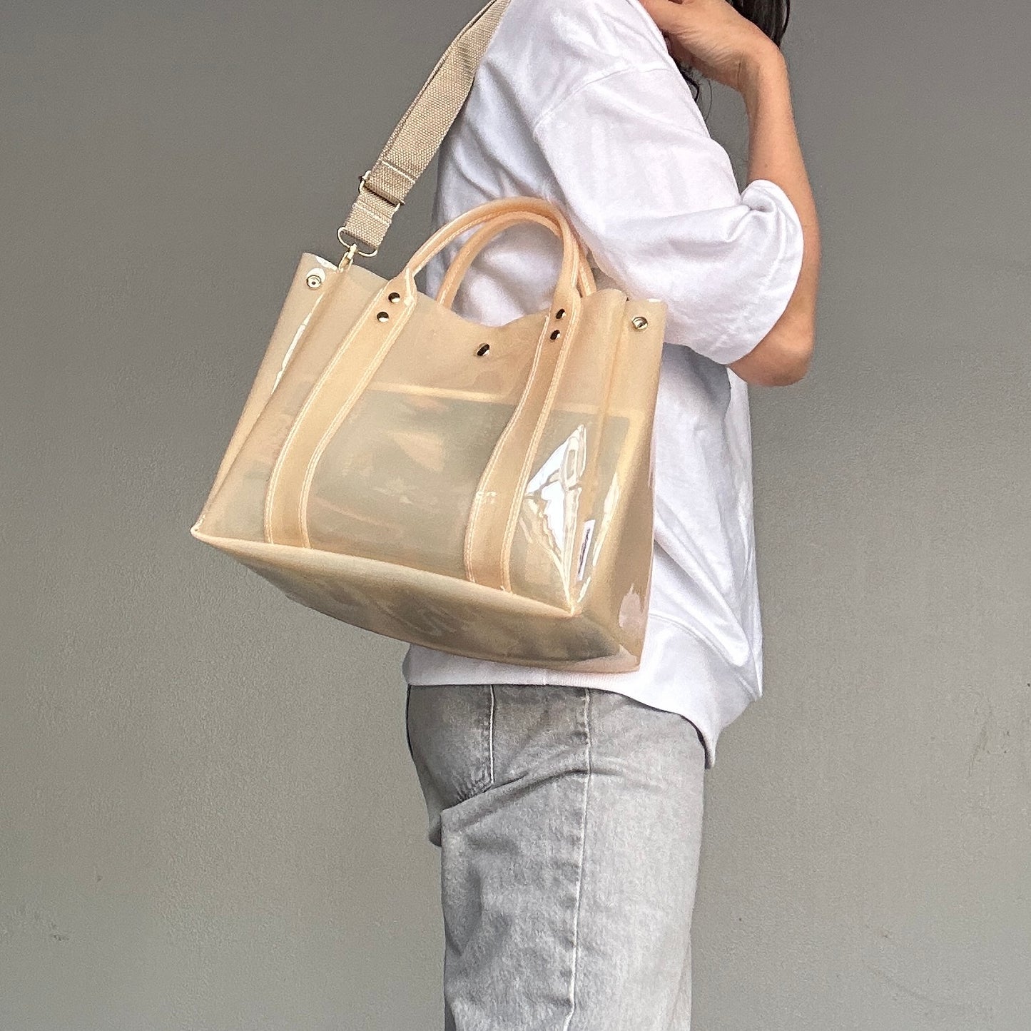 Color PVC Clear Bag (All Clear Tote L) Ecru