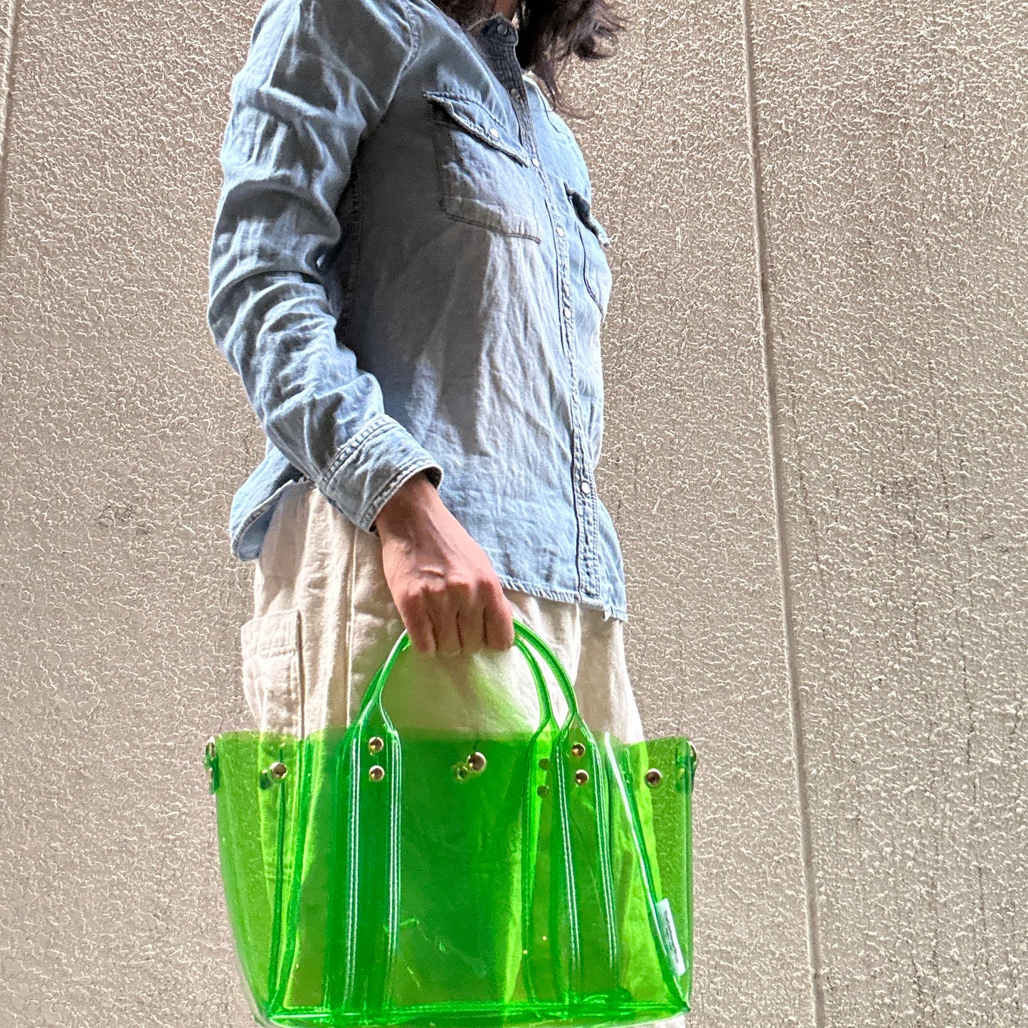 Color PVC Clear Bag (All Clear Shallow Tote, Medium) Grass Green