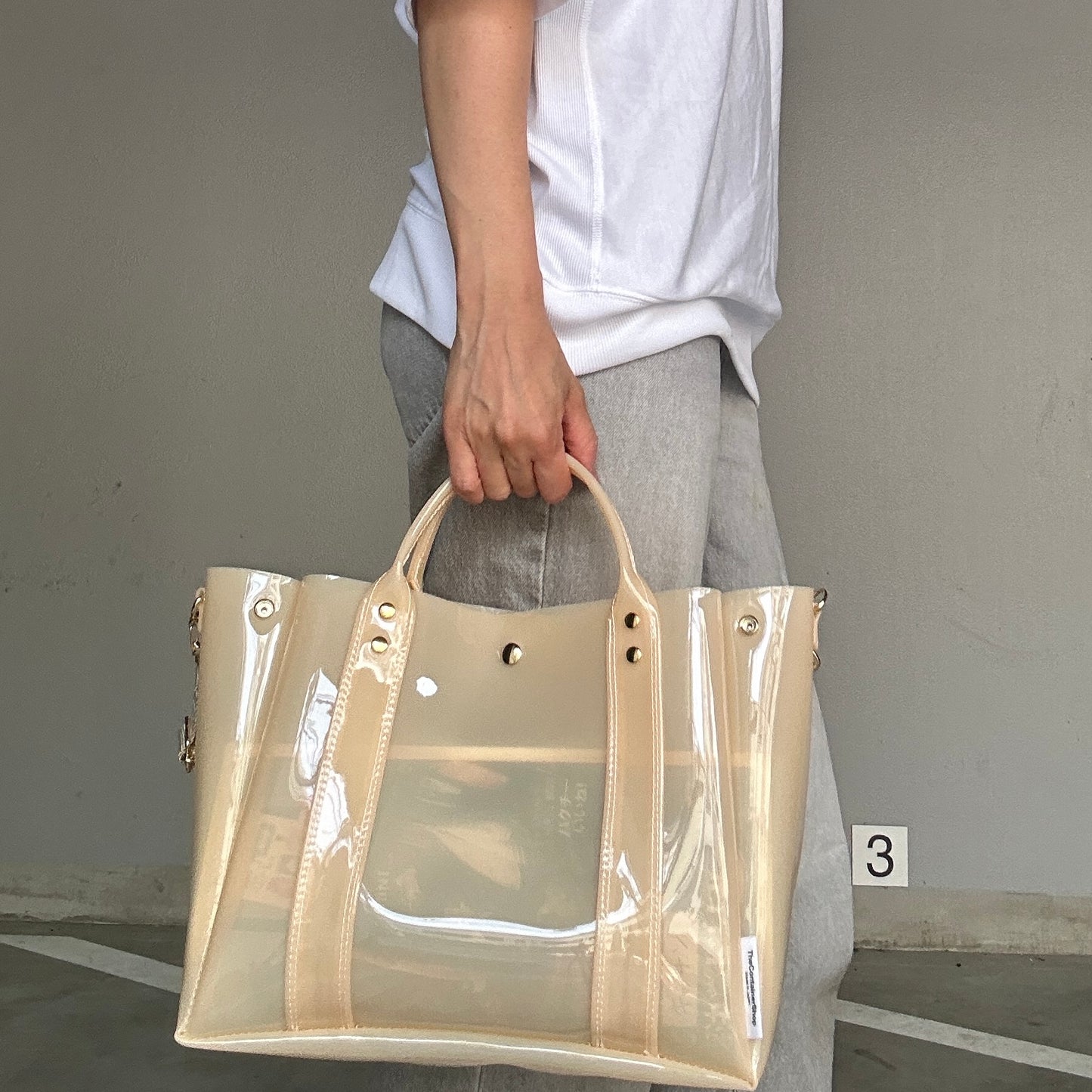 Color PVC Clear Bag (All Clear Tote L) Ecru