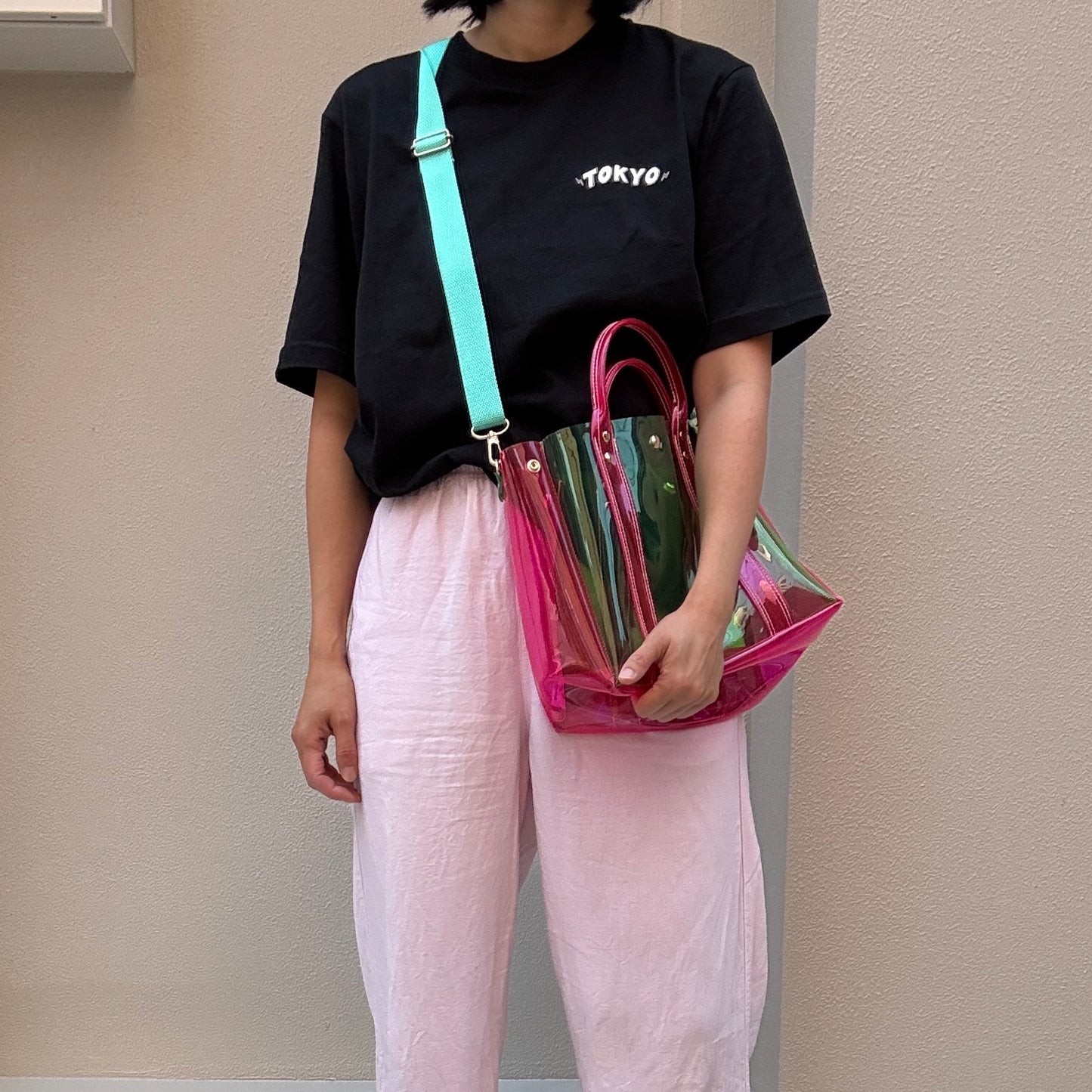 <限定カラー>Colored PVC(ClearHandle)ToteL/Green&Pink