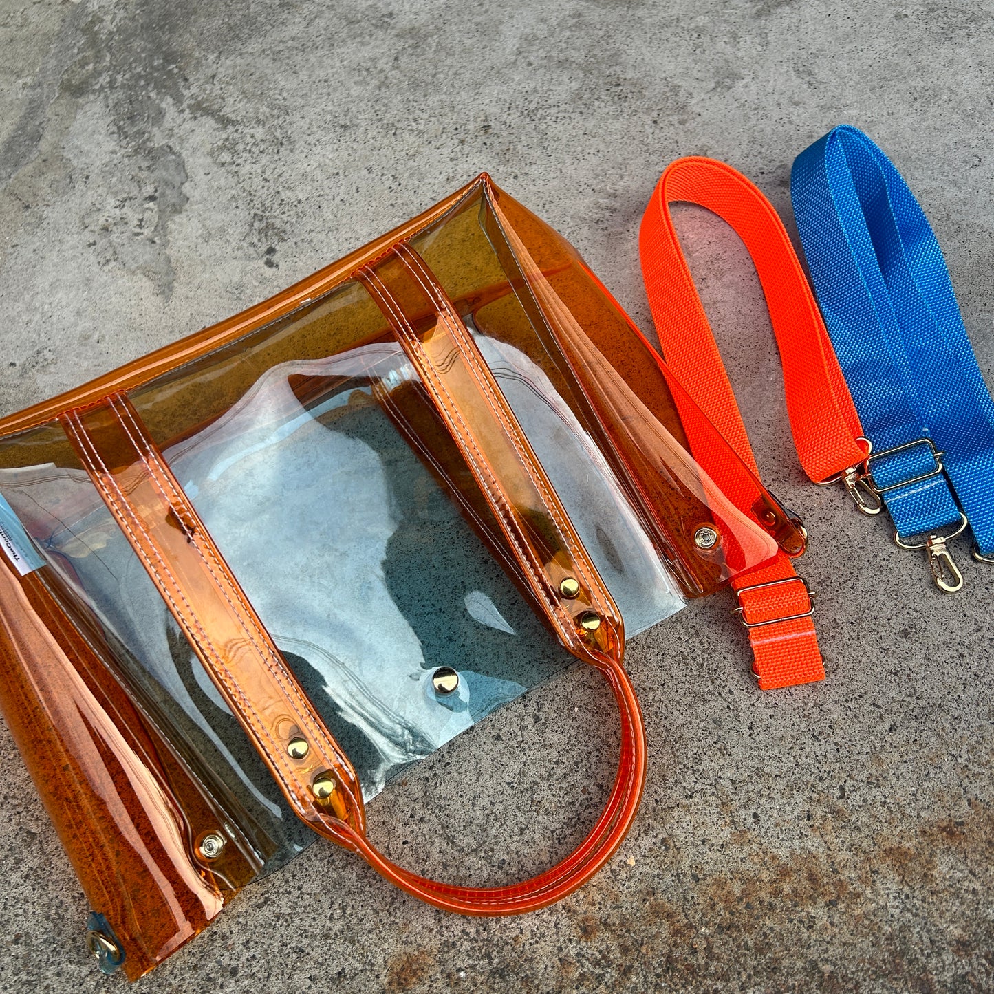 Colored PVC(ClearHandle)ToteL/Orange&LightBlue