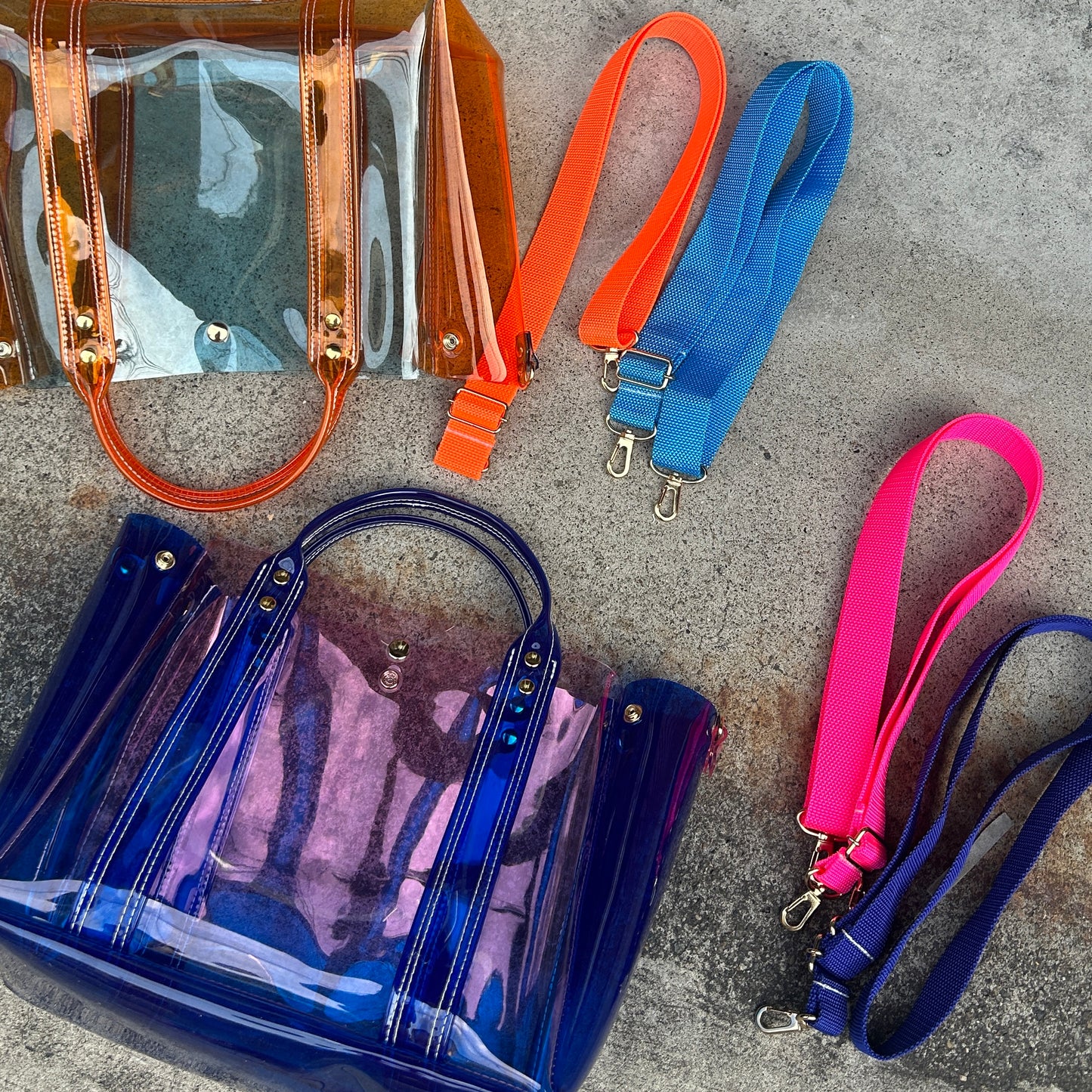 Colored PVC(ClearHandle)ToteL/Blue&LightPink