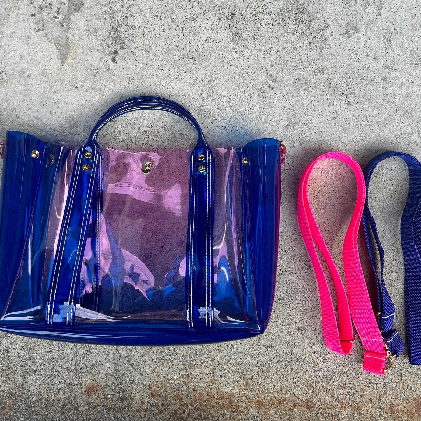 Colored PVC(ClearHandle)ToteL/Blue&LightPink