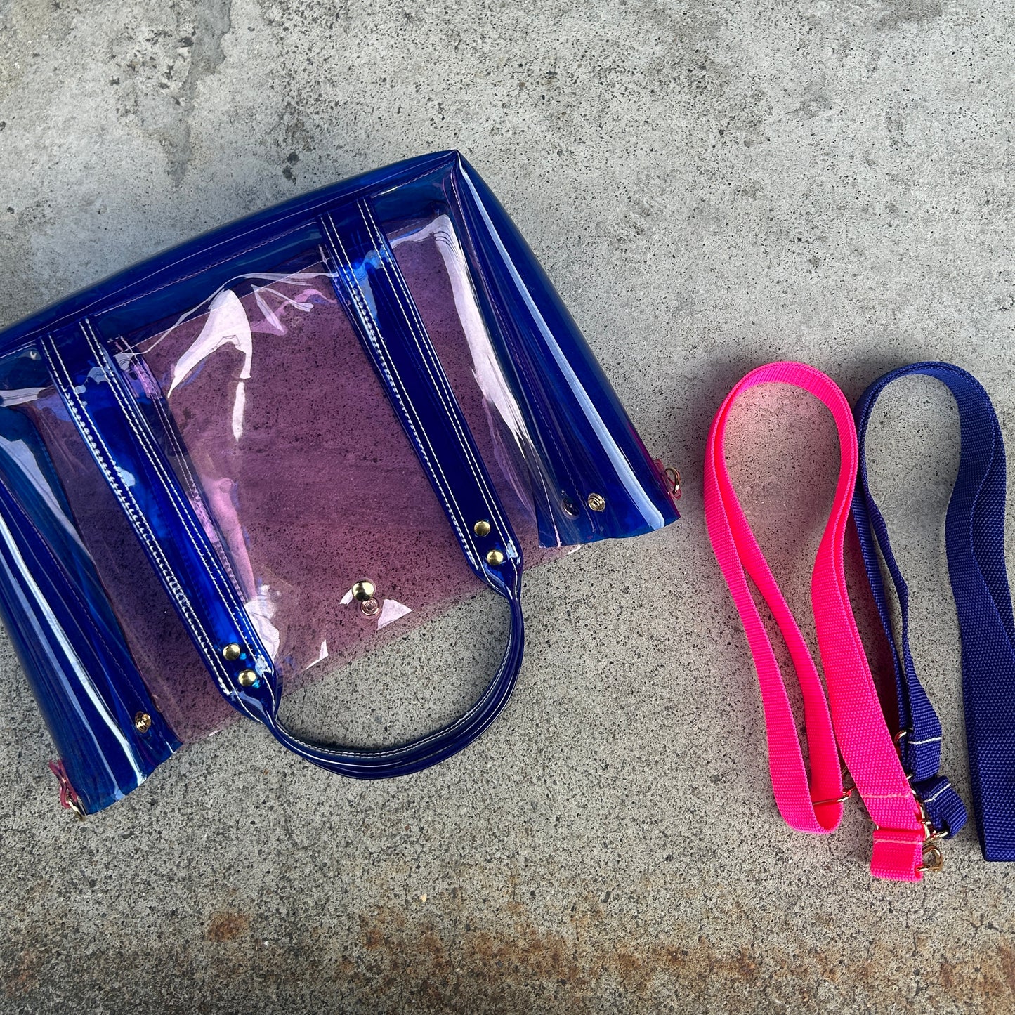 Colored PVC(ClearHandle)ToteL/Blue&LightPink