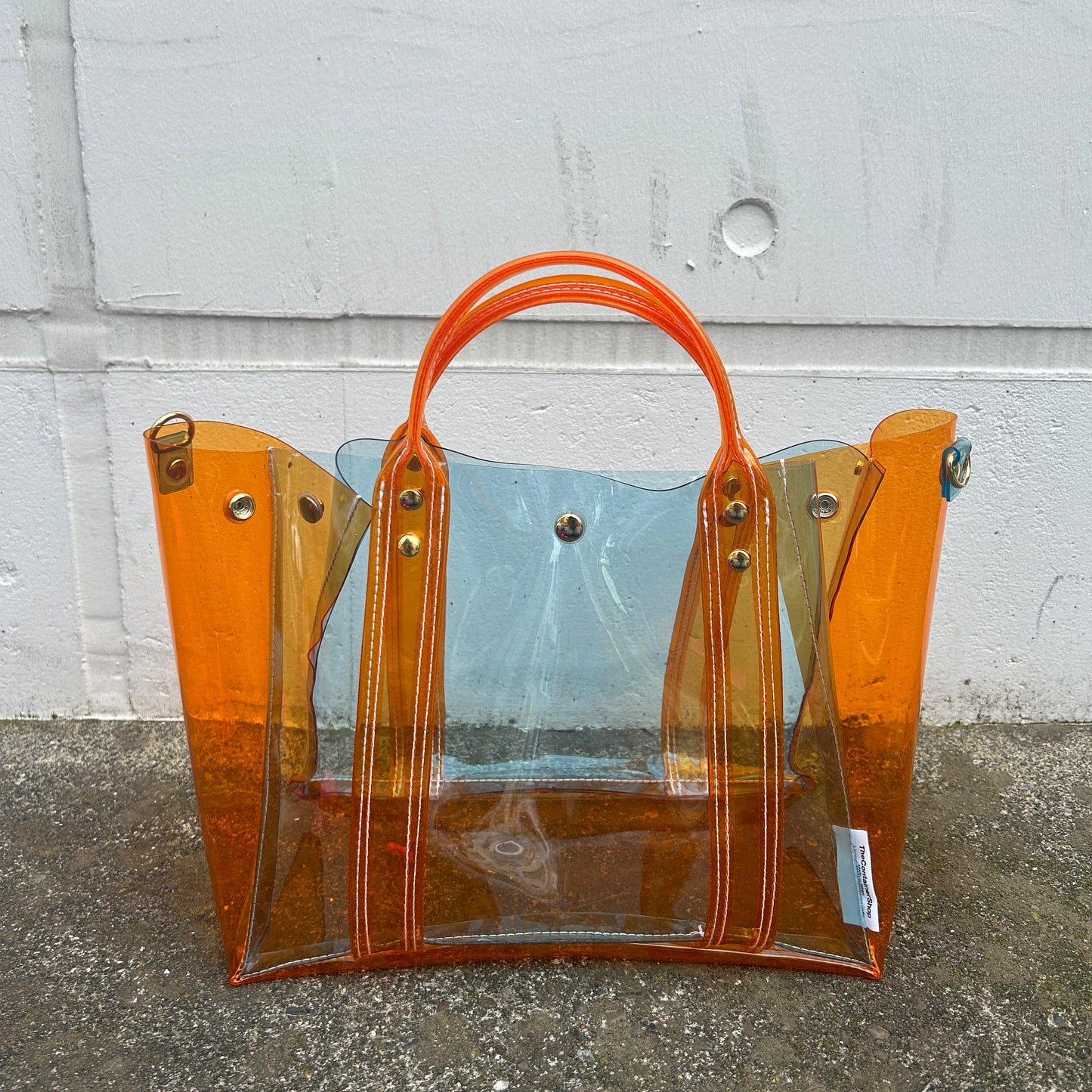 Colored PVC(ClearHandle)ToteL/Orange&LightBlue
