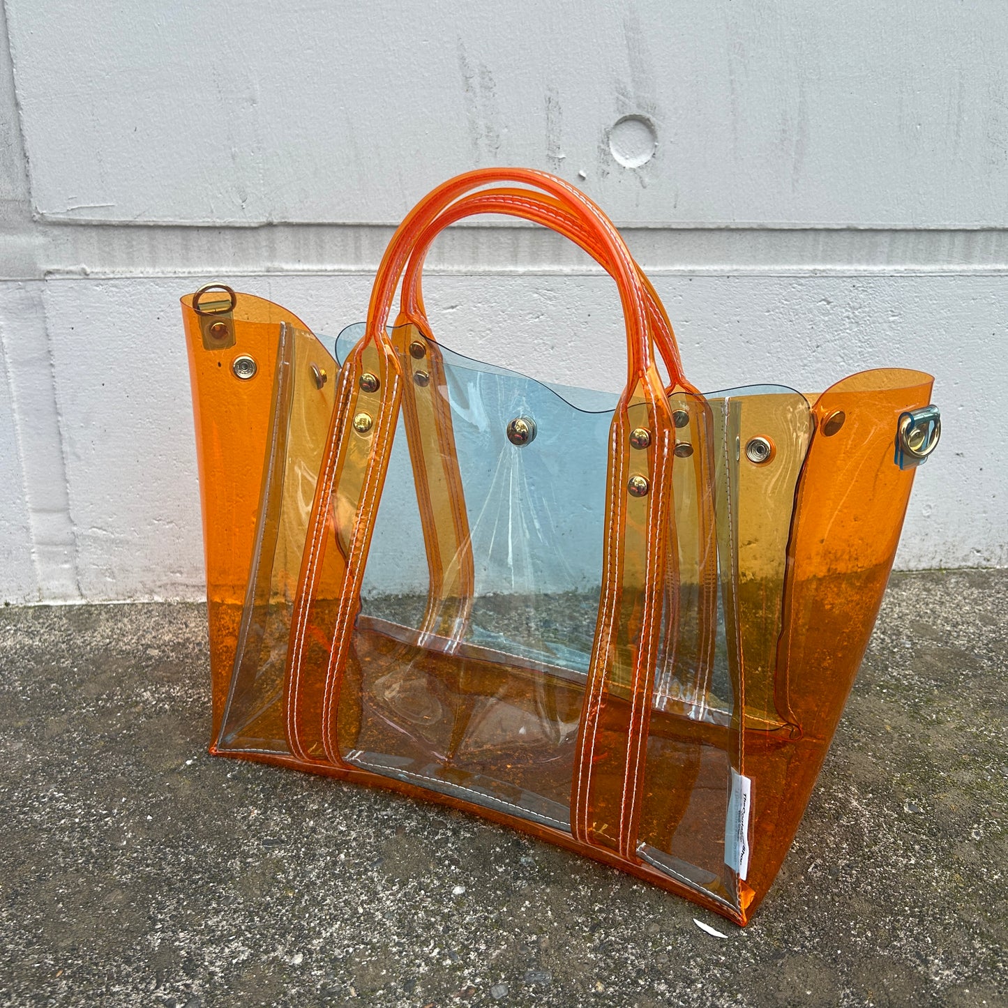 Colored PVC(ClearHandle)ToteL/Orange&LightBlue