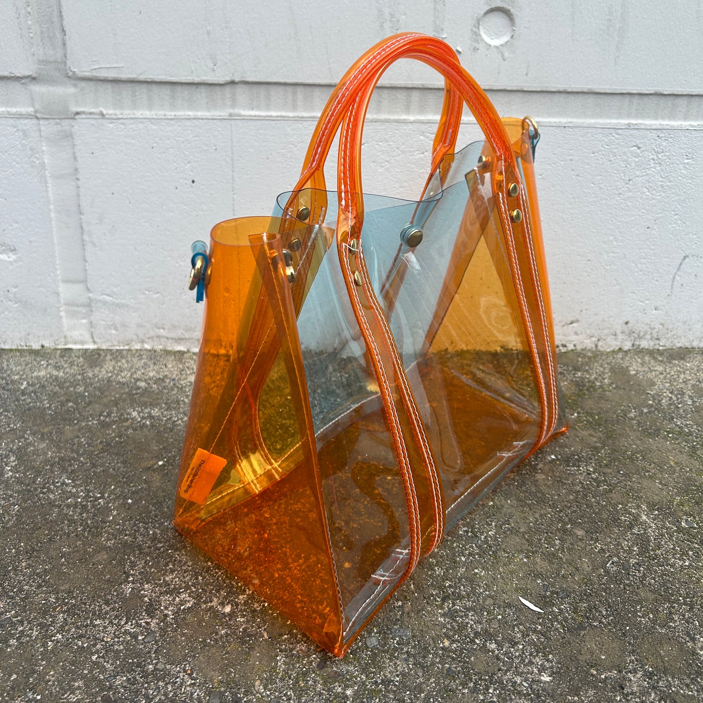 Colored PVC(ClearHandle)ToteL/Orange&LightBlue
