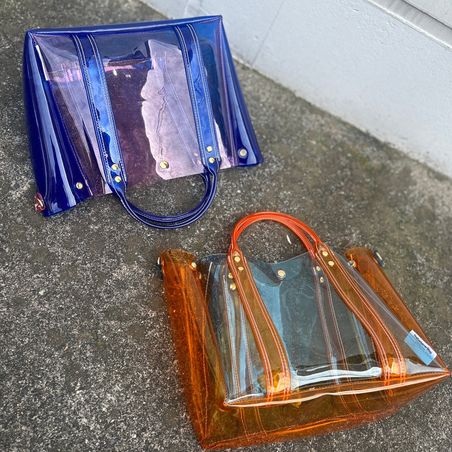 Colored PVC(ClearHandle)ToteL/Blue&LightPink