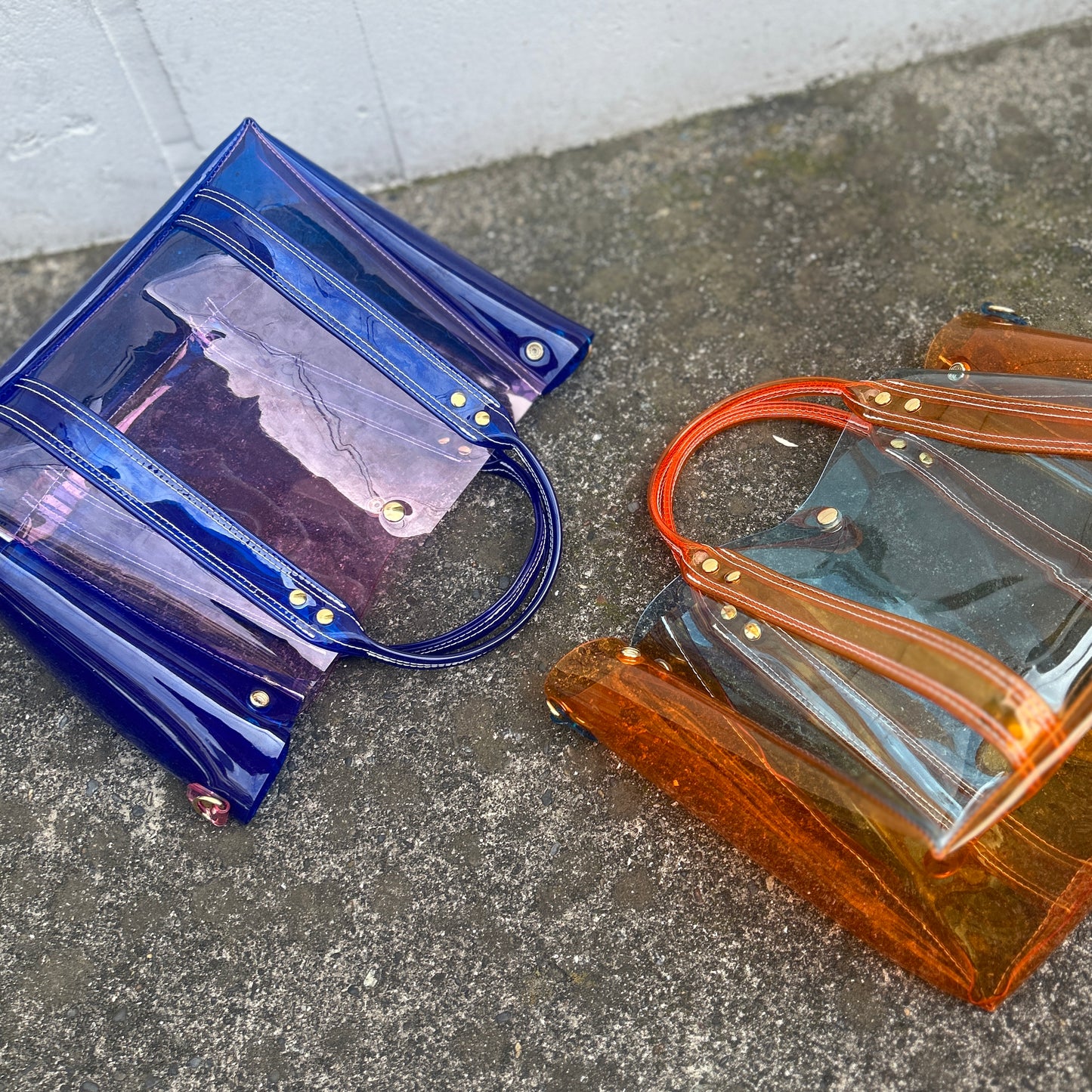 Colored PVC(ClearHandle)ToteL/Blue&LightPink