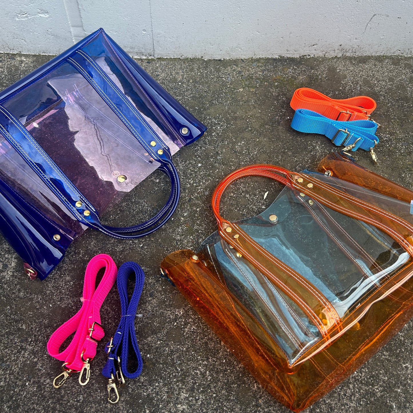 Colored PVC(ClearHandle)ToteL/Blue&LightPink