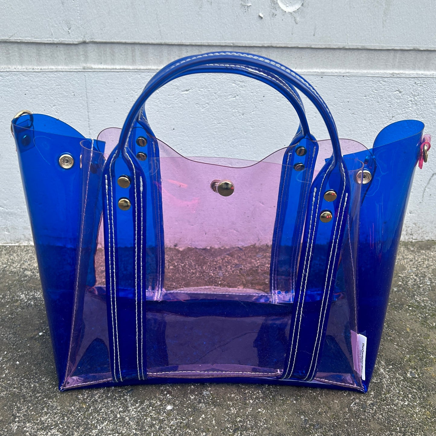 Colored PVC(ClearHandle)ToteL/Blue&LightPink