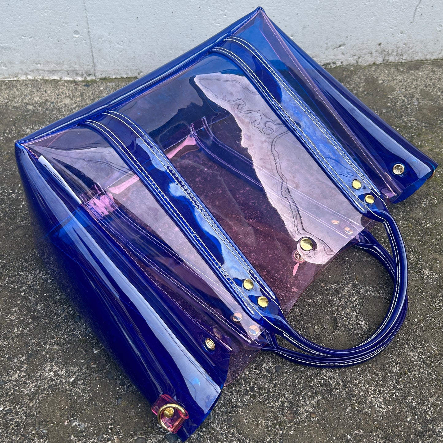 Colored PVC(ClearHandle)ToteL/Blue&LightPink