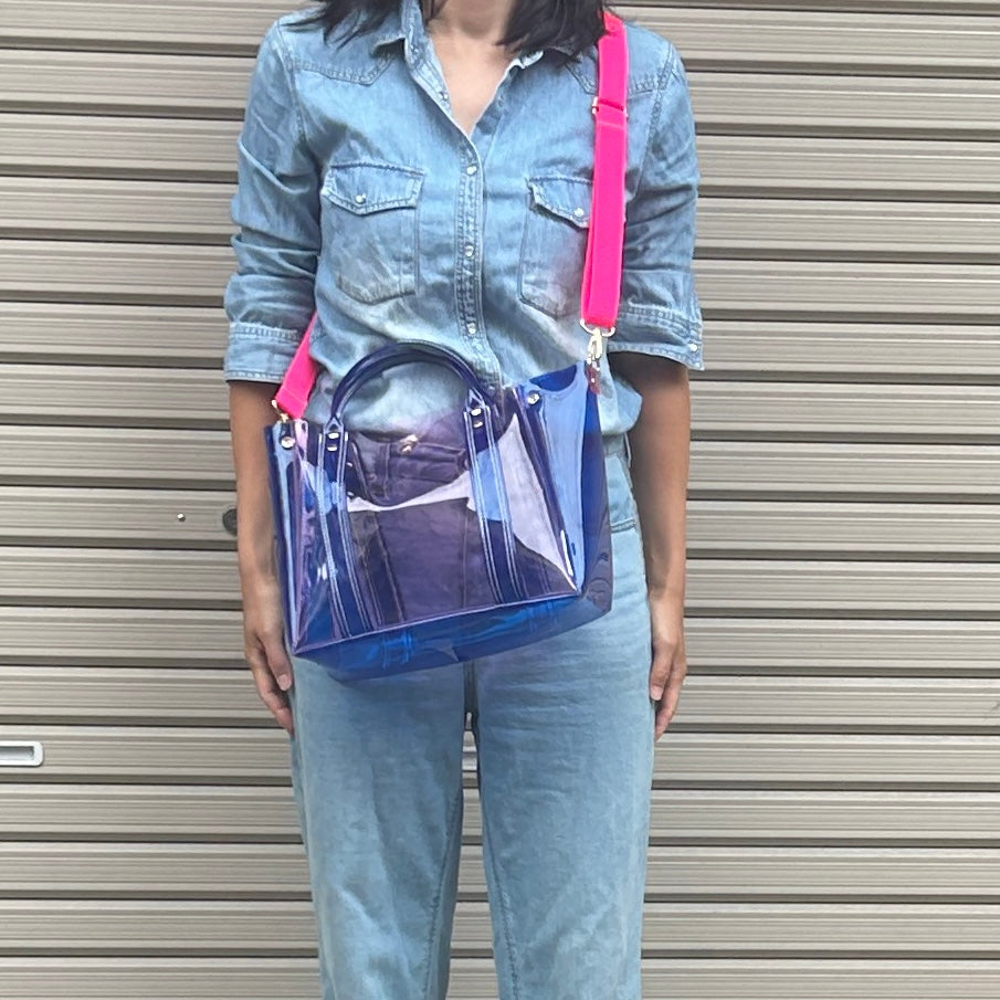 Colored PVC(ClearHandle)ToteL/Blue&LightPink