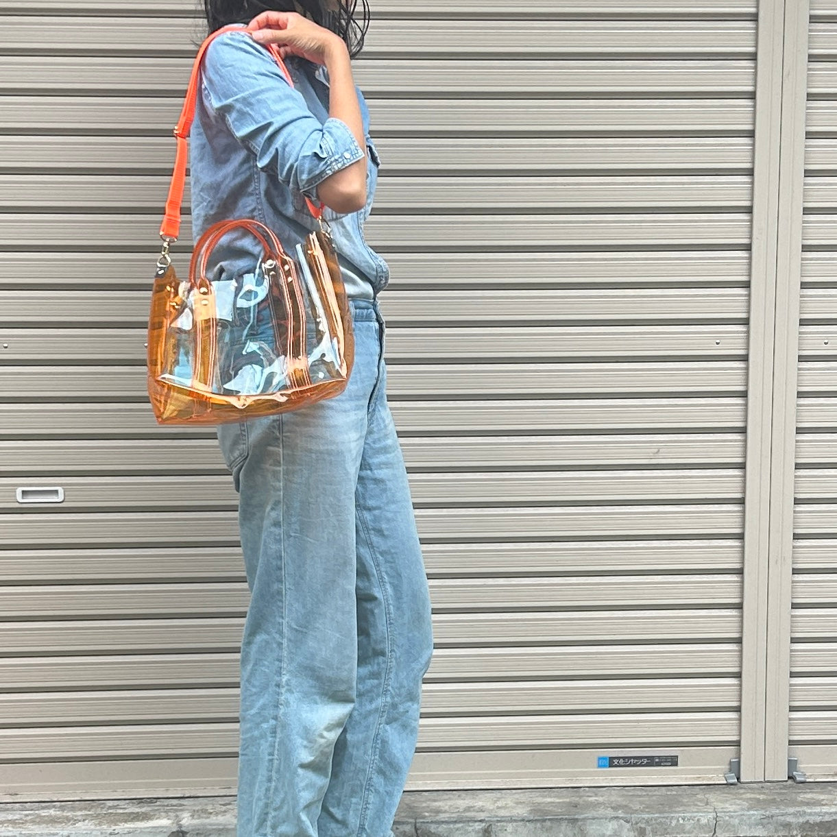 Colored PVC(ClearHandle)ToteL/Orange&LightBlue