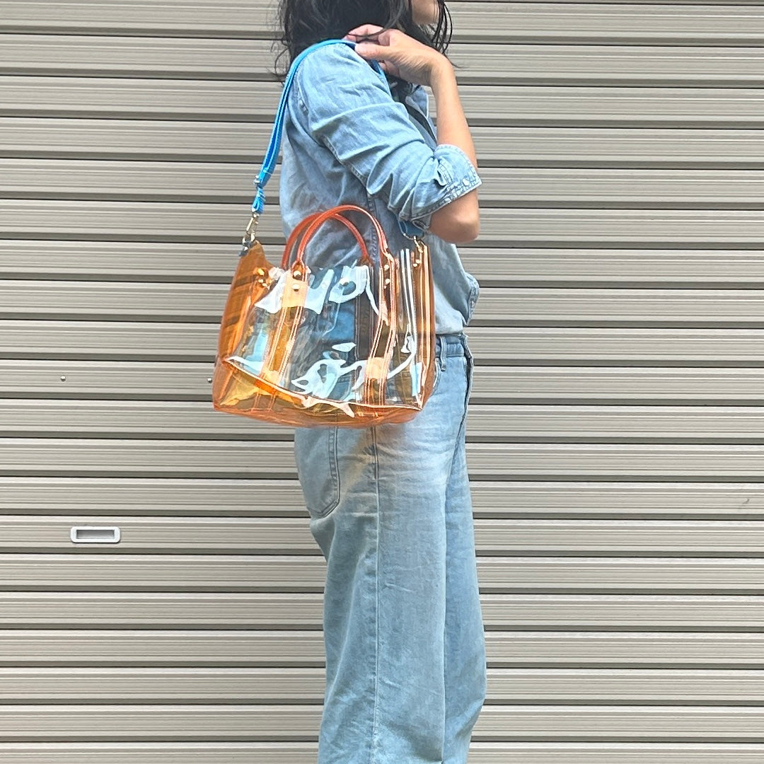 Colored PVC(ClearHandle)ToteL/Orange&LightBlue
