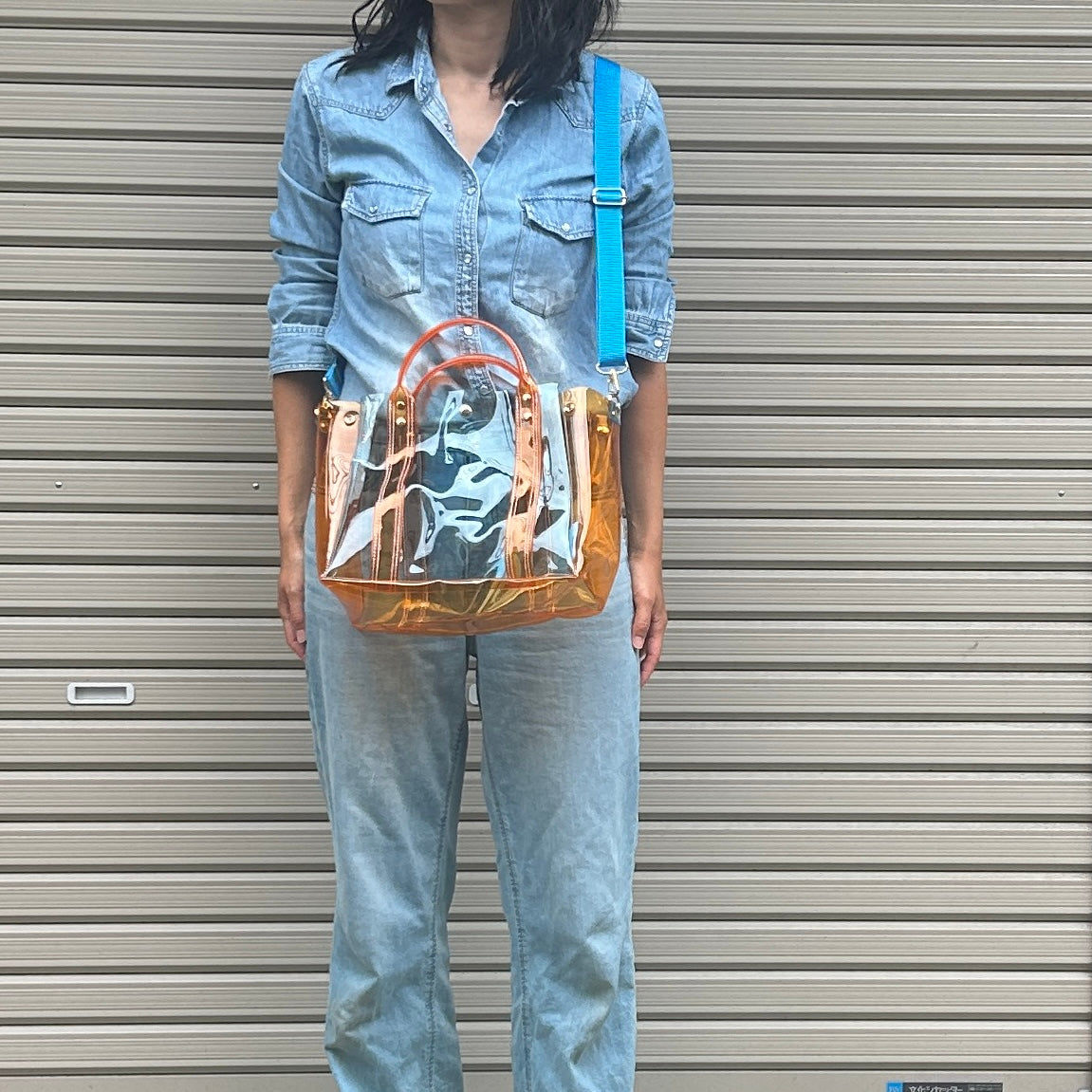 Colored PVC(ClearHandle)ToteL/Orange&LightBlue