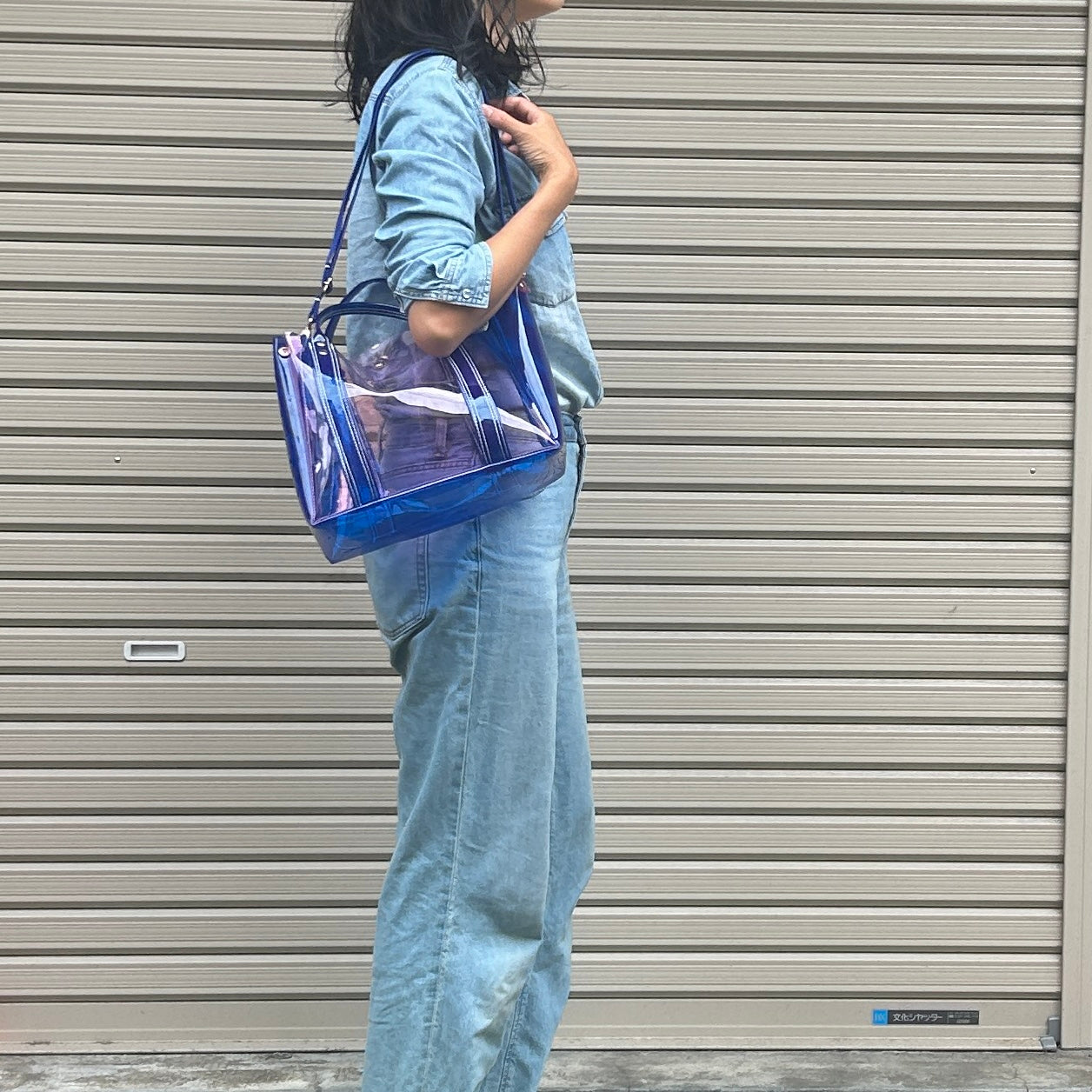 Colored PVC(ClearHandle)ToteL/Blue&LightPink