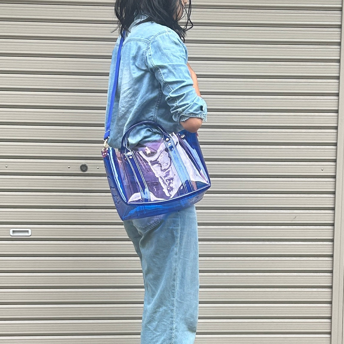 Colored PVC(ClearHandle)ToteL/Blue&LightPink