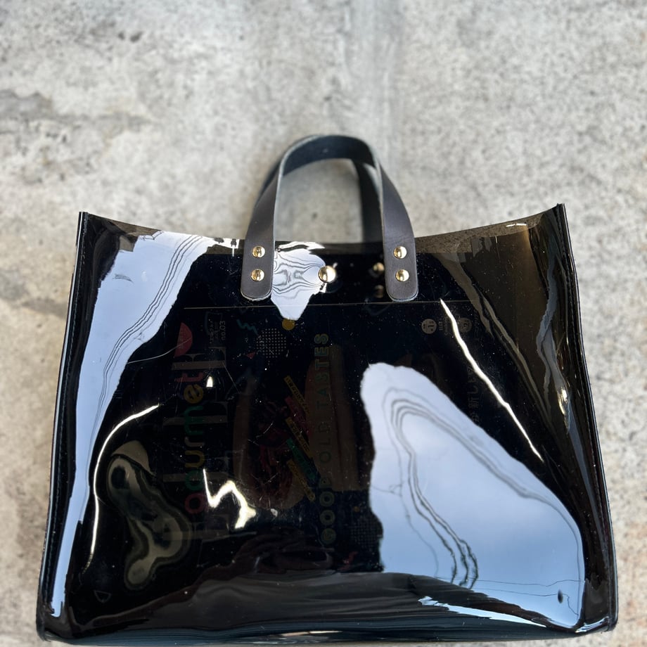 Colored PVC(LeatherHandle)ToteL/Black