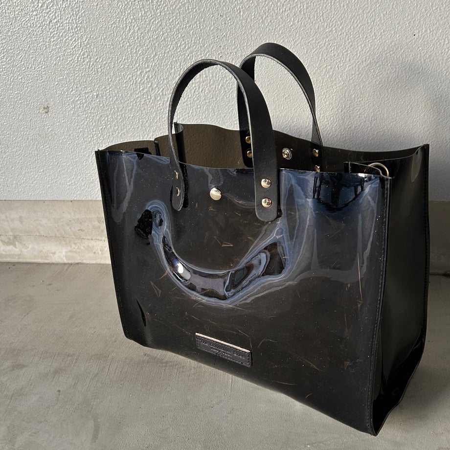 Colored PVC(LeatherHandle)ToteL/Black