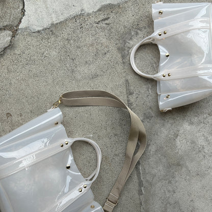 Colored PVC(ClearHandle)ToteL/White