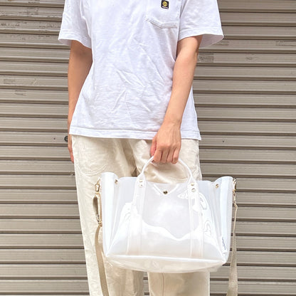 Colored PVC(ClearHandle)ToteL/White