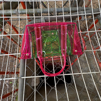 ＜Limited Edition Color＞Colored PVC (Clear Handle) Tote L / Green & Pink