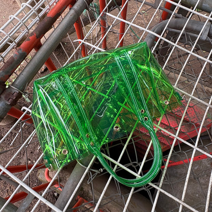 Colored PVC (Clear Handle) Tote L / Grass Green