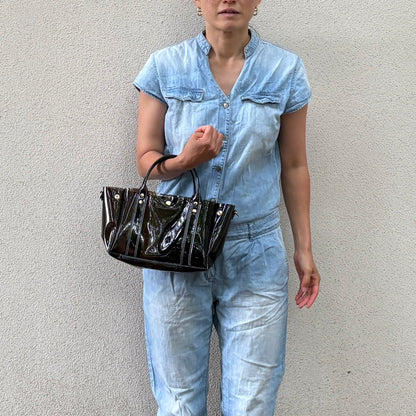 Colored PVC (Clear Handle) Tote M / Dark Brown
