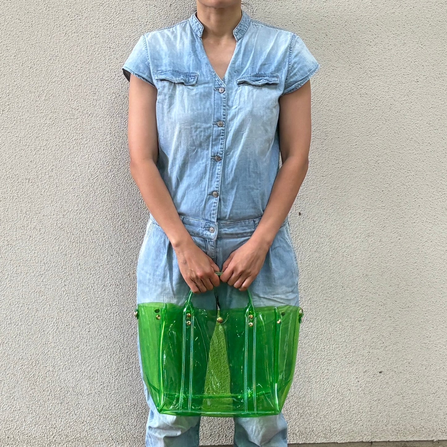 Colored PVC (Clear Handle) Tote L / Grass Green