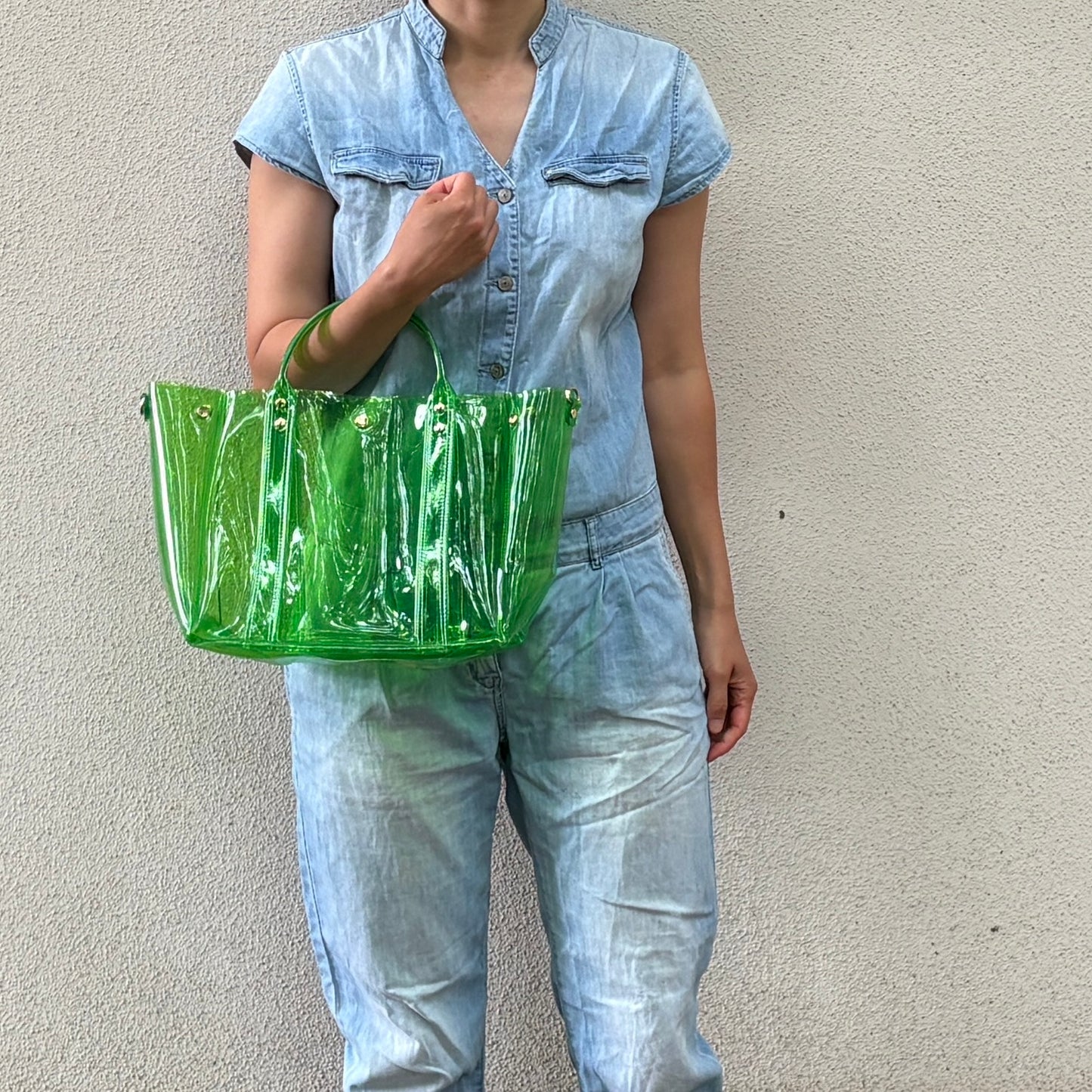 Colored PVC (Clear Handle) Tote L / Grass Green