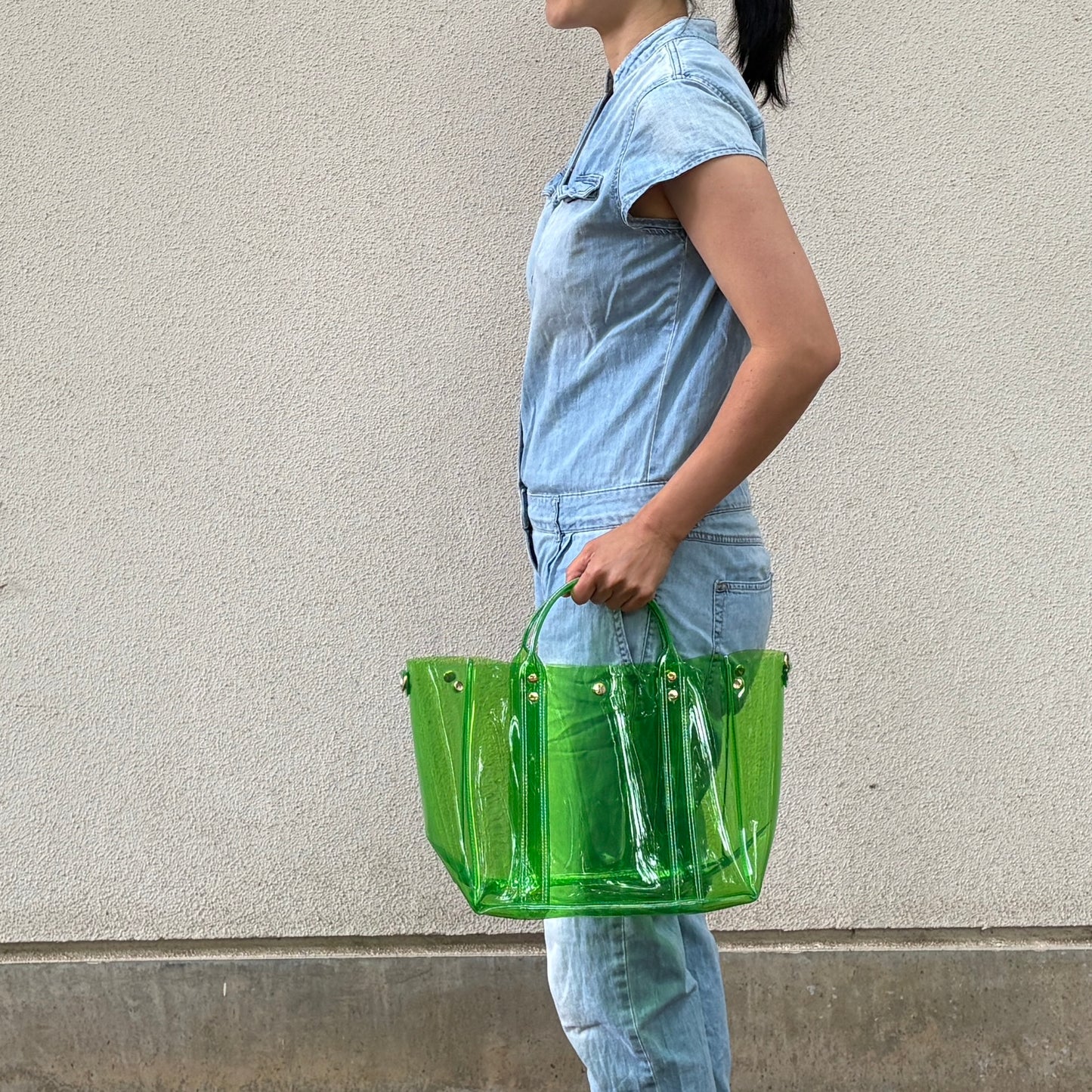Colored PVC (Clear Handle) Tote L / Grass Green