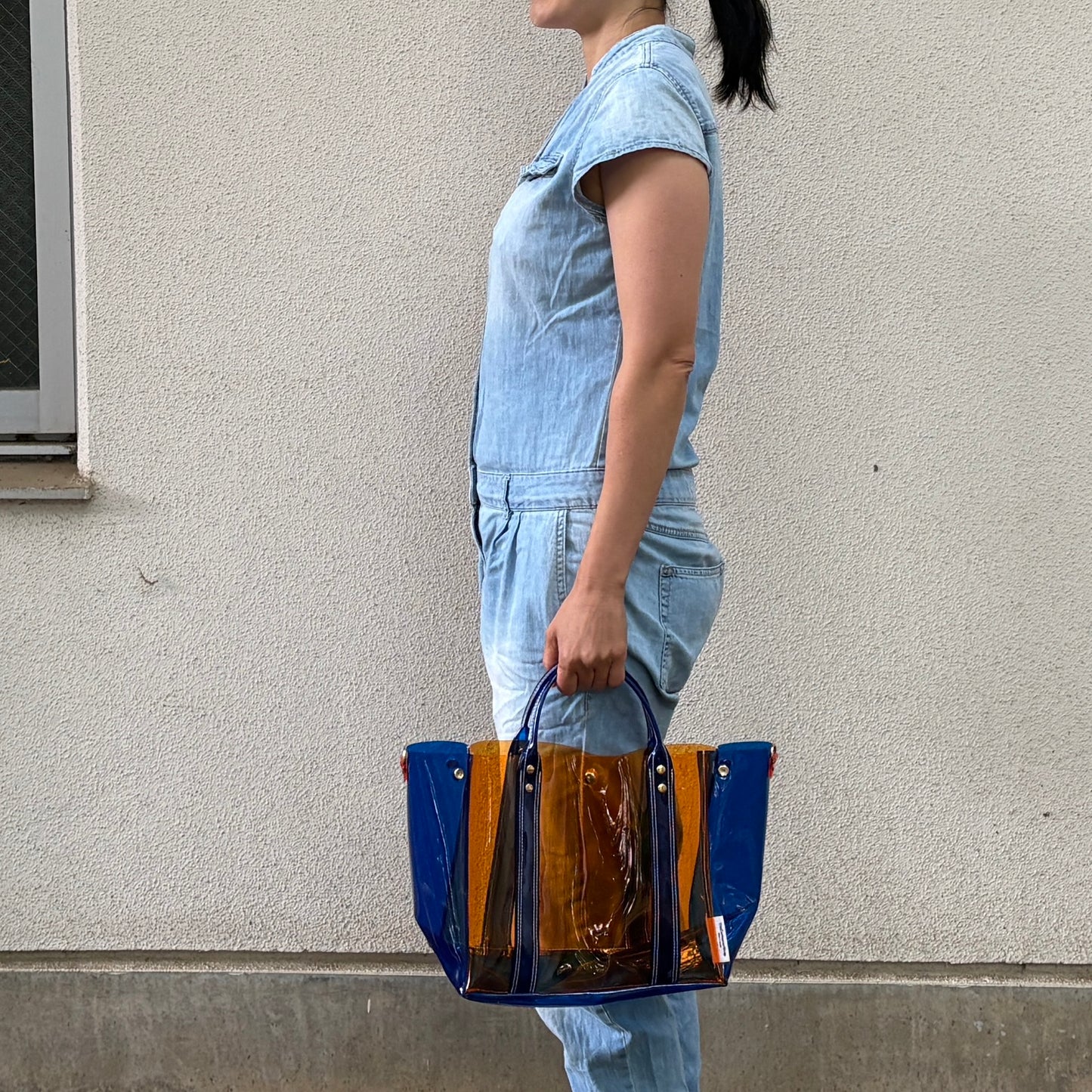 ＜限定カラー＞Colored PVC(ClearHandle)ToteL/Orange&Blue